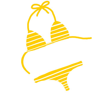 Yellow and white horizontal stripes bikini set illustration
