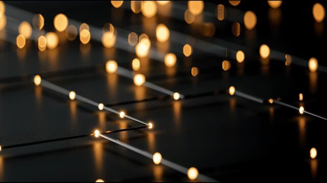 Light particles shift and create patterns on a dark surface at night, showing different shapes and movements in a captivating manner.