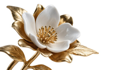White magnolia flower with golden leaves and stamen © Motruc
