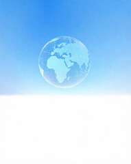 Naklejka premium Translucent blue globe floating between sky and white background
