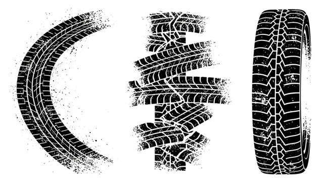 Tire Tracks and Tread Pattern - Grunge Vector Set