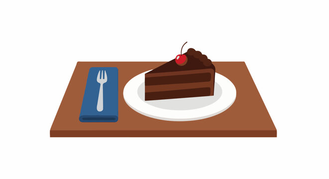 A slice of chocolate cake with cherry on top and fork