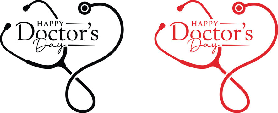 Happy Doctors Day stethoscope heart shape black and red vector graphic design Keywords: doctors day, happy doctors day