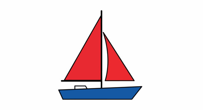 A simple, stylized illustration of a two-masted sailboat with red sails