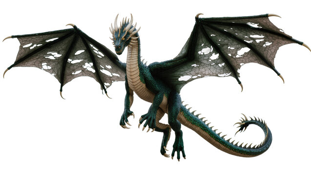 Green scaly dragon with tattered wings and sharp claws