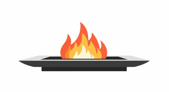 A modern fire pit with vibrant flames, flat design illustration