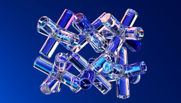 Clustered 3D glass connector forming a dense blue structure