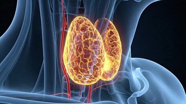 Human kidney anatomy with blood vessels.