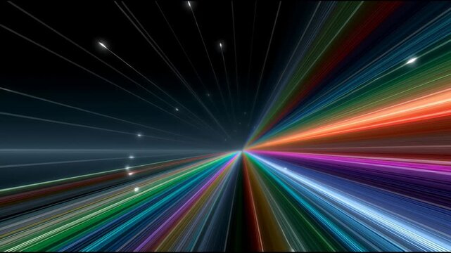 Colorful light rays expand outward from a center point. The transitions show different angles and brightness levels.