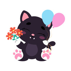 Naklejka premium Cute black cat character illustration