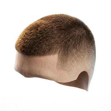 Photorealistic Floating Wig &ndash; Buzz Cut Fade with Medium Brown Color on White