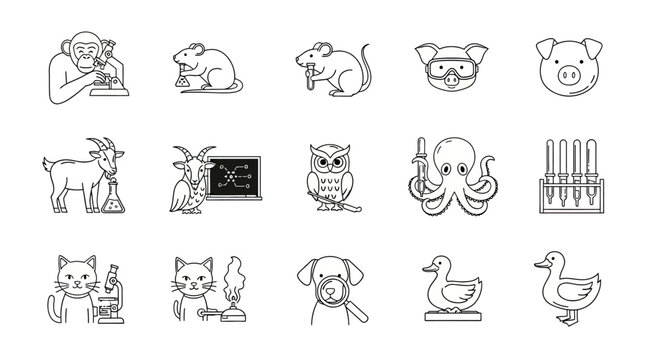 Anthropomorphic animals line art characters collection