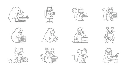 Obraz premium Business Animal Characters Working at Office Desks