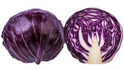 Fototapeta premium Red cabbage whole and halved showing interior texture
