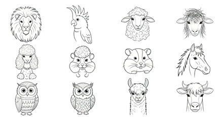 Obraz premium Minimal animal head profile line icons