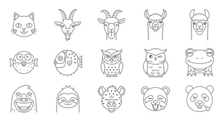 Fototapeta premium Minimalist animal face portraits in line art style.