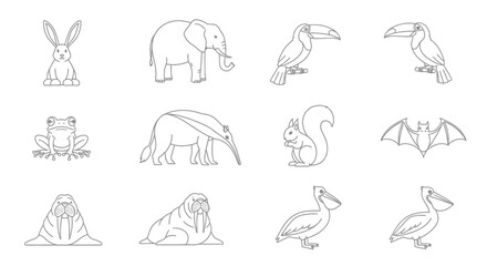 Obraz premium Set of animal silhouette outline illustrations.