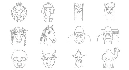 Obraz premium Stylized animal head portraits with unique hairstyles.