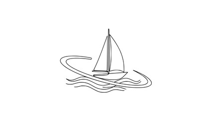 Fototapeta premium Minimalist sailboat line art on wavy water, simple nautical theme