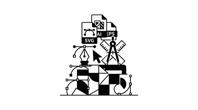 A graphic design illustration of various tools and file formats