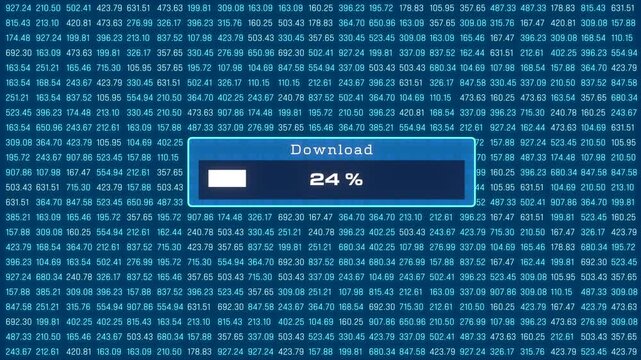 Progress bar downloading data, software or information, big data in the background. Information, internet download, status, mobile device, data storage, processing, digital asset management, business.