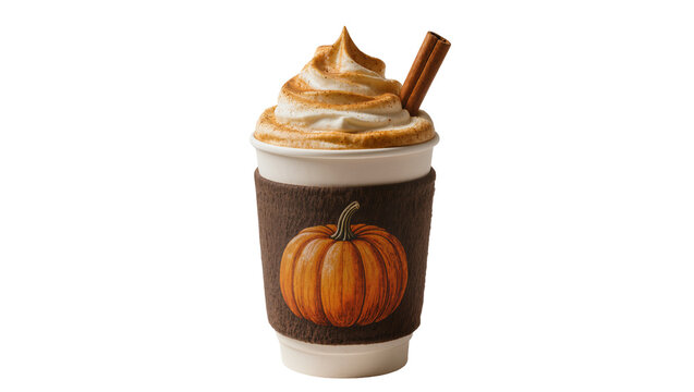 Pumpkin spice latte with whipped cream and cinnamon stick