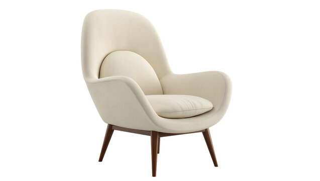 Cream upholstered armchair with wooden legs