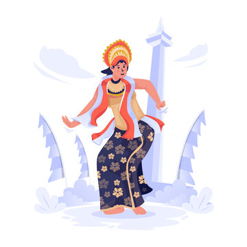 Indonesian Traditional Female Dancer Vector Illustration