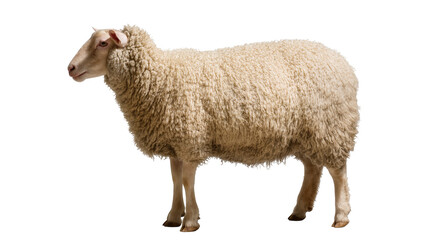 Sheep with thick wool fleece standing profile view © Anneliese