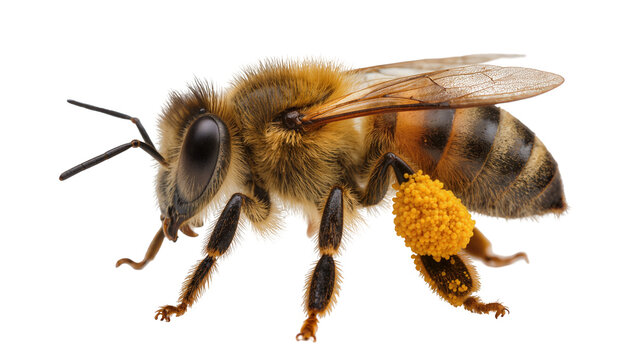 Honey bee with pollen basket on hind leg