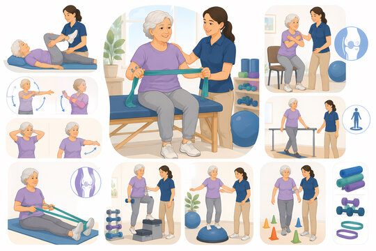 Physical therapy exercises session illustration