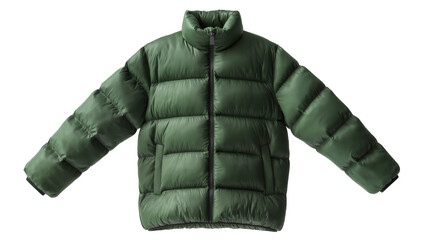 Green puffer jacket with high collar and zipper © Anneliese