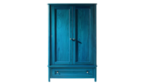 Blue wooden wardrobe with two doors and a drawer
