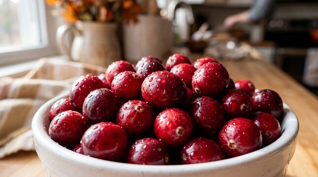 thanksgiving cranberries fresh bowl red berry autumn food harvest table festive cultural detail scene about fresh cranberry side dish ingredient and harvest table detail for recipe content holiday
