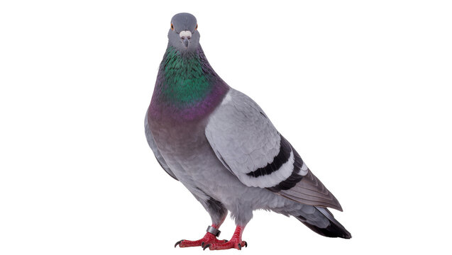 Rock pigeon with iridescent neck feathers and banded wings