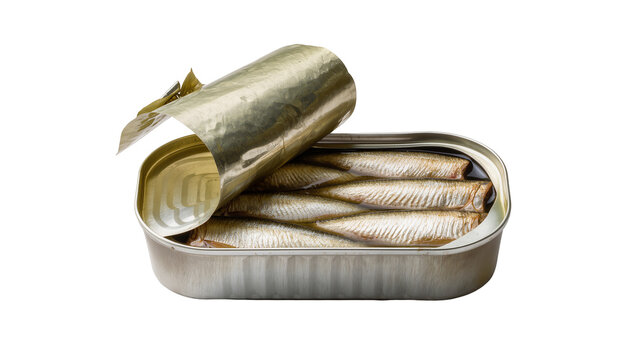 Open tin can with sardines packed tightly inside