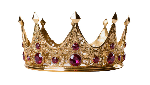 Ornate golden crown with red gemstones
