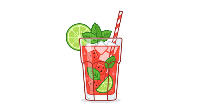 Refreshing summer drink, cocktail illustration, mojito vector, lime and mint