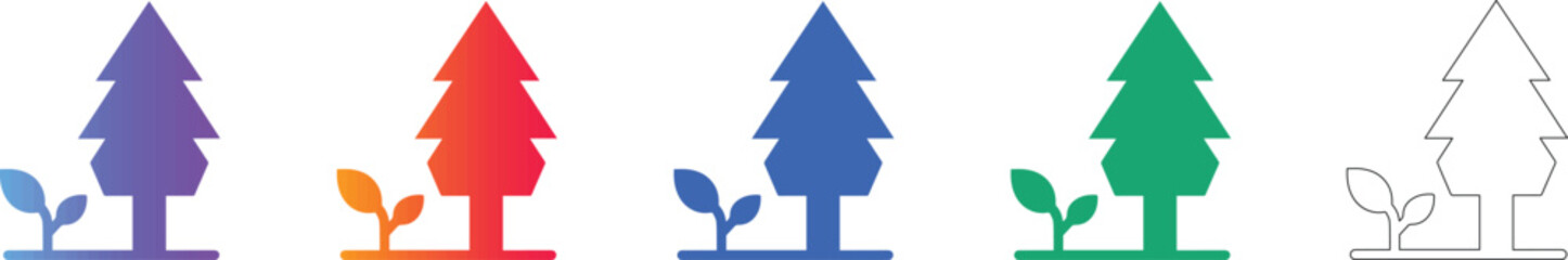 Obraz premium Tree Planting and Reforestation Vector Icons