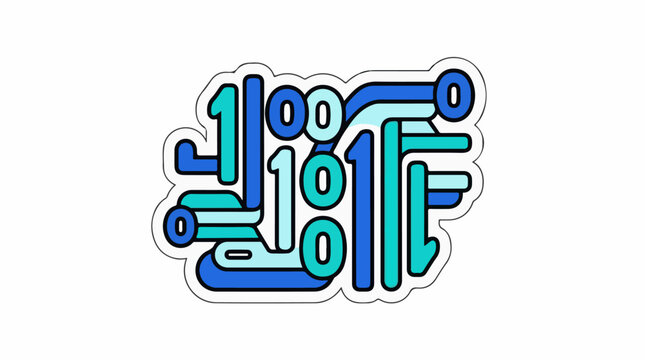 A stylized digital illustration of blue and green binary code