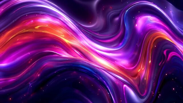 Suitable for cosmicthemed designs, this abstract digital art features glowing purple and orange light waves in a fluid composition.