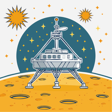 Cartoon Lunar Lander on a Cratered Surface