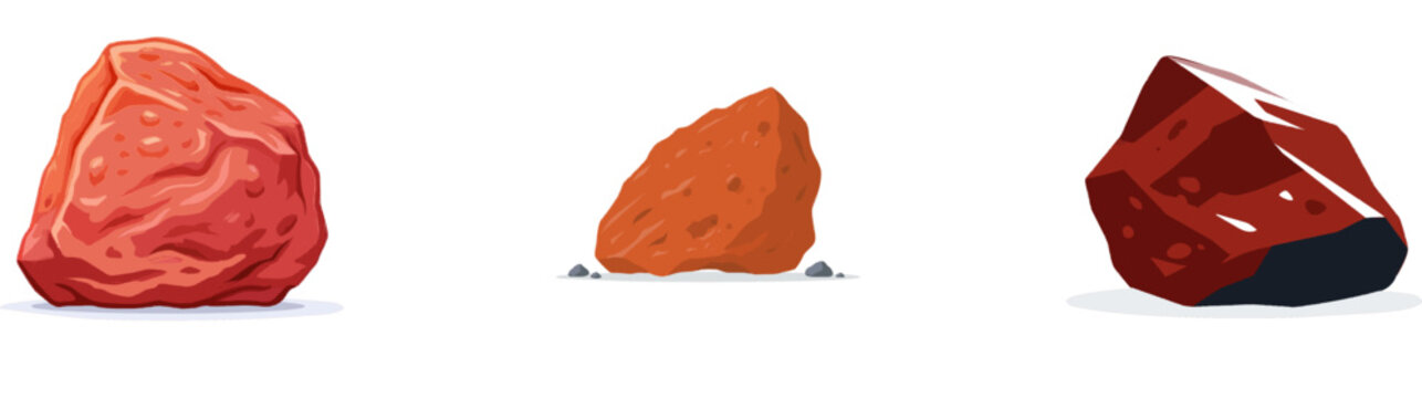 A flat vector illustration of a raw chunk of reddish-brown bauxite aluminum ore mineral showcases its distinctive pisolitic rock texture against a solid white background