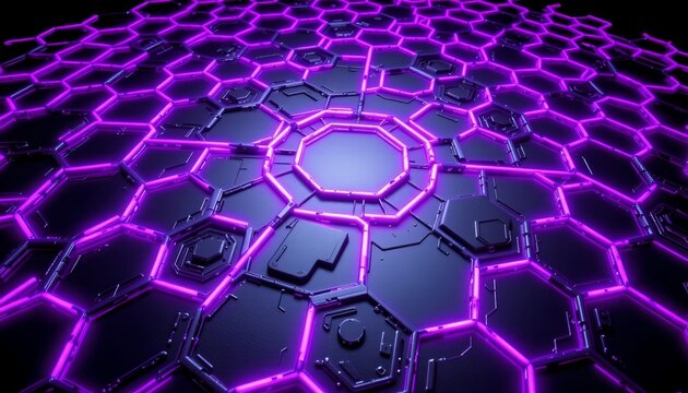 Futuristic Geometric Hexagon Pattern with Neon Lighting
