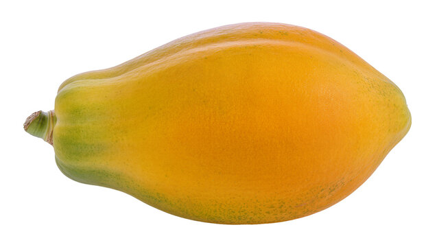 Ripe yellow orange papaya fruit with green stem end