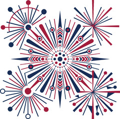Fototapeta premium Abstract geometric fireworks design in red and blue.