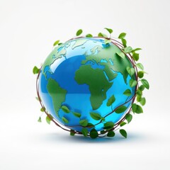 Fototapeta premium Globe surrounded by lush greenery. Represents earth, environment, sustainability, natures beauty. Bright colors, glossy texture visible.