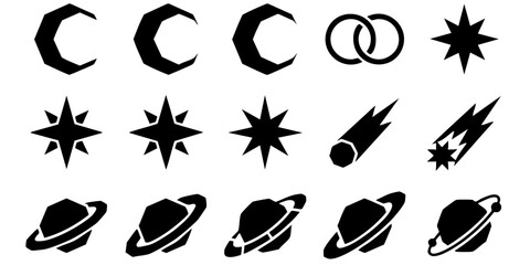 The celestial bodies and icons represent space and astronomy in a graphic illustration. © Dhani