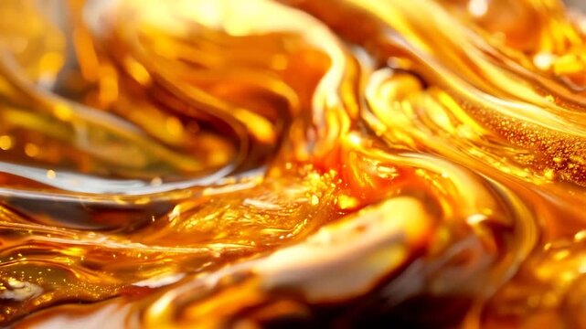 Golden thick honey swirls of glossy liquid sugar, ideal for food and beverage backgrounds or textures. Rich and sweet amber syrup.