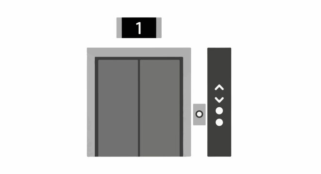 Elevator doors with floor indicator and control panel